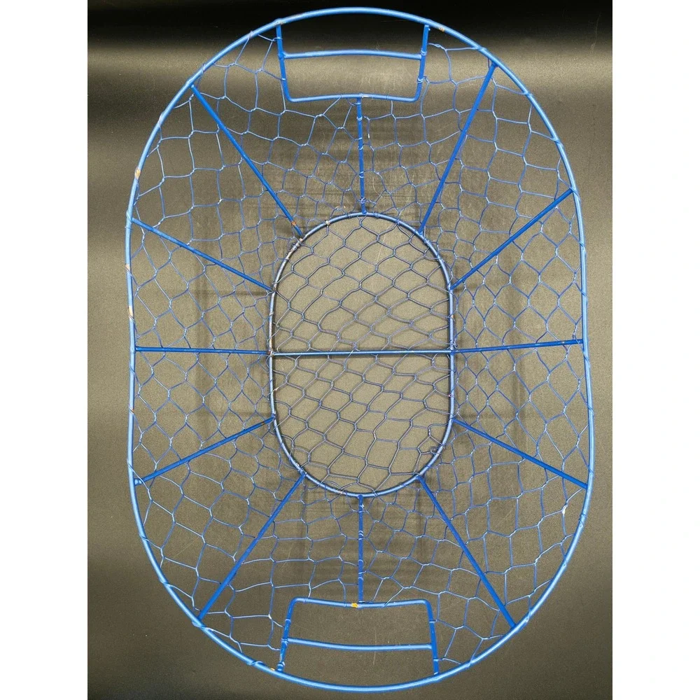 Blue Metal Chicken Wire Basket Scalloped Oval Storage Fruit Bowl Handles 16x12